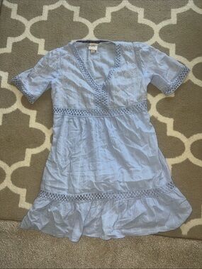 Light Blue Cotton Casual V-Neck Dress